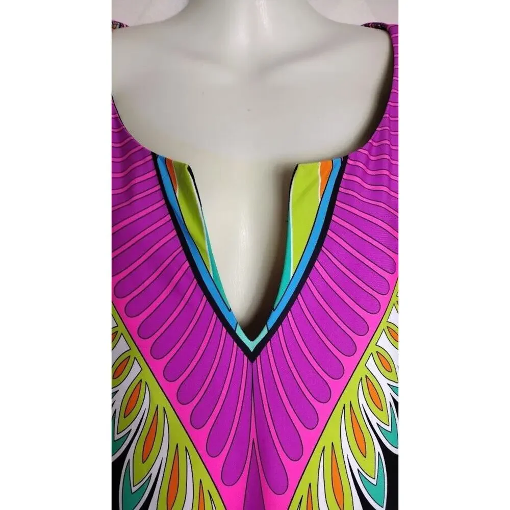 Trina Turk Cap Sleeve Boxy Shift Dress, Black Multi, Sz M‎